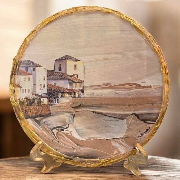 Mini Handmade Circle Paintings and Collage Framed w/ Gold Colored Edges - Picture 7 of 10